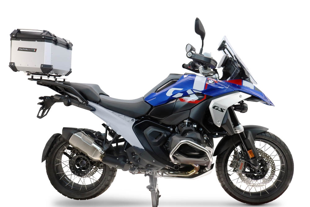 Top case GPR TECH compatible with  Bmw R 1300 GS 2024/2026 GPR TECH Top case in aluminum, silver color with specific plate included to mount on the original rear rack Capacity 45 LT.