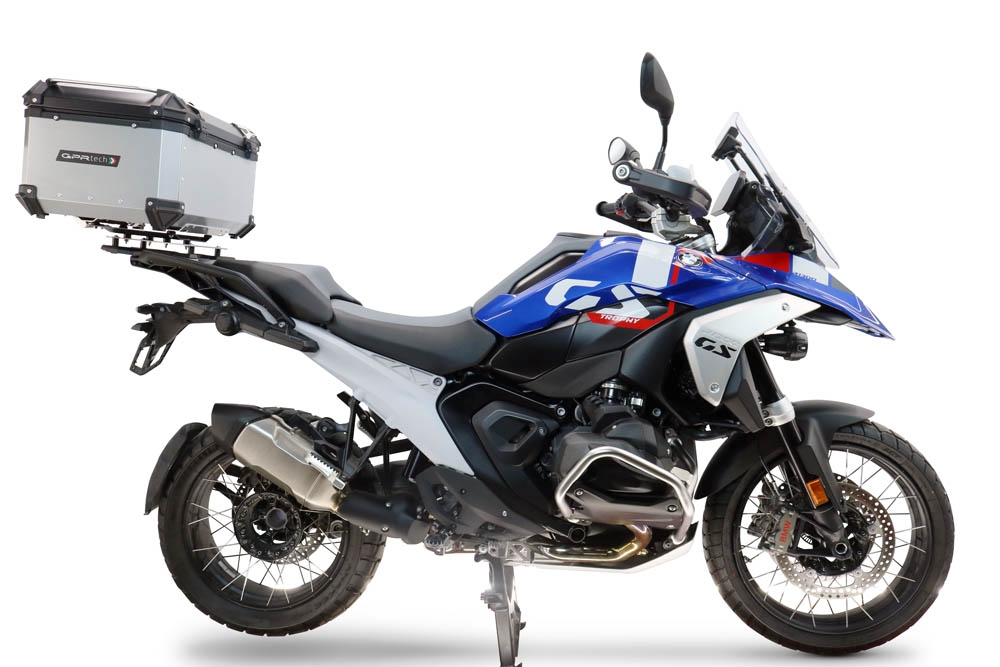 Top case GPR TECH compatible with  Bmw R 1300 GS 2024/2026 GPR TECH Top case in aluminum, silver color with specific plate included to mount on the original rear rack Capacity 55 LT.