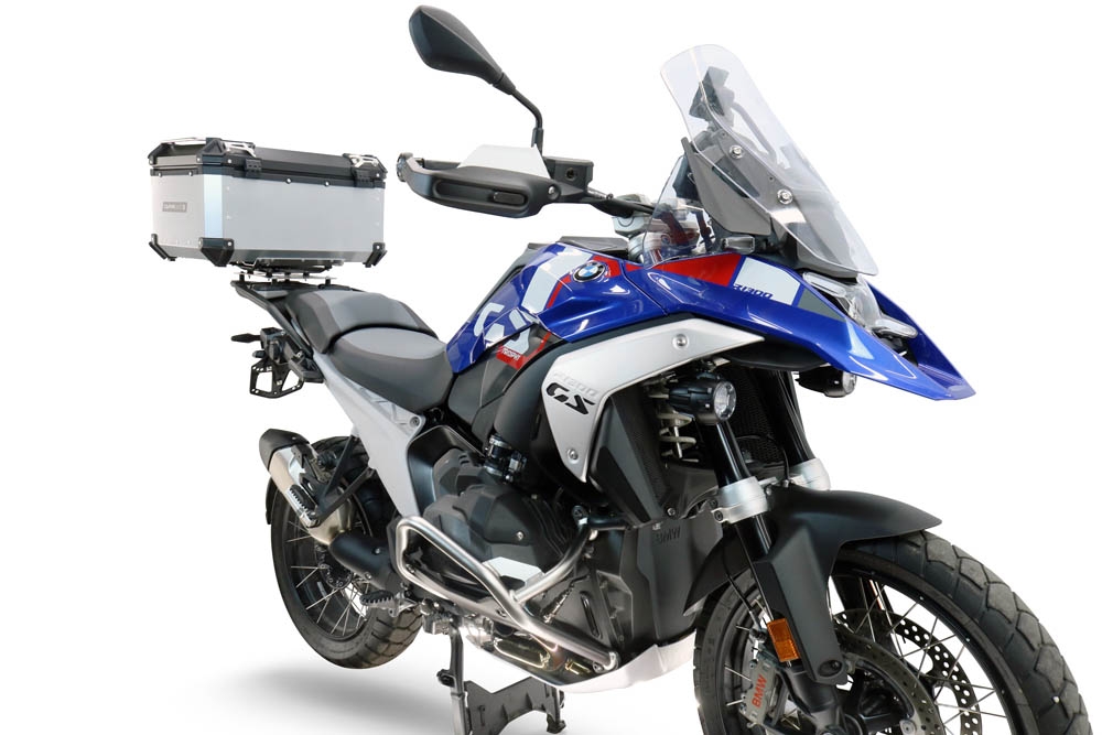 Top case GPR TECH compatible with  Bmw R 1300 GS 2024/2026 GPR TECH Top case in aluminum, silver color with specific plate included to mount on the original rear rack Capacity 55 LT.