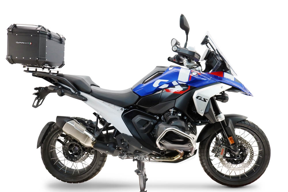 Top case GPR TECH compatible with  Bmw R 1300 GS 2024/2026 GPR TECH Top case in aluminum, silver color with specific plate included to mount on the original rear rack Capacity 45 LT.
