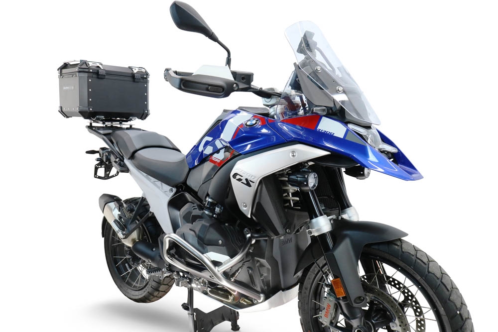 Top case GPR TECH compatible with  Bmw R 1300 GS 2024/2026 GPR TECH Top case in aluminum, silver color with specific plate included to mount on the original rear rack Capacity 45 LT.