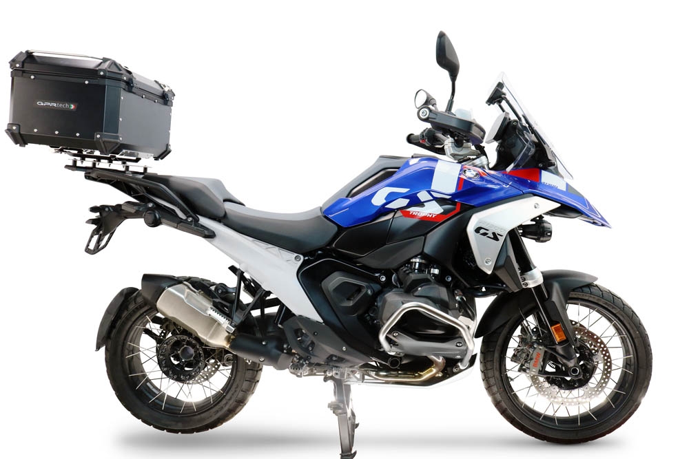 Top case GPR TECH compatible with  Bmw R 1300 GS 2024/2026 GPR TECH Top case in aluminum, silver color with specific plate included to mount on the original rear rack Capacity 55 LT.