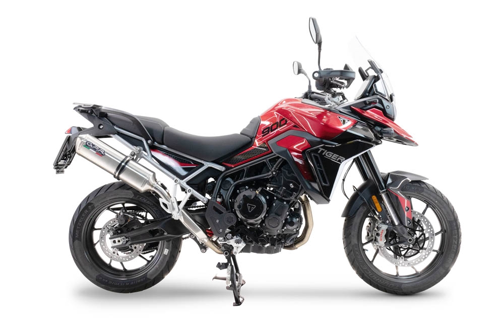 Exhaust compatible with Triumph Tiger 900 GT / Pro / Rally Pro 2024-2025, Satinox , Slip-on exhaust including removable db killer and link pipe, not EPA-compliant 
