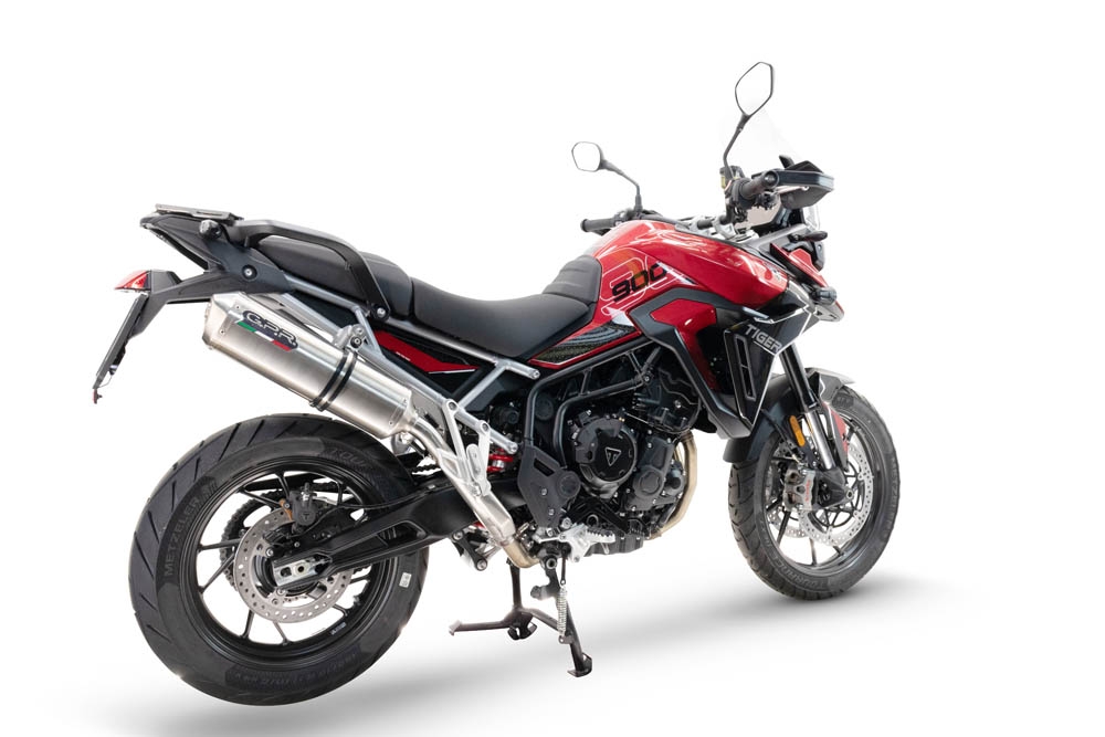 Exhaust compatible with Triumph Tiger 900 GT / Pro / Rally Pro 2024-2025, Satinox , Slip-on exhaust including removable db killer and link pipe, not EPA-compliant 