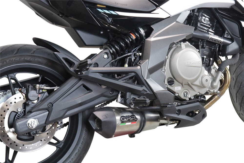 Exhaust compatible with Cf Moto 700 Mt 2023-2024, Gpe Ann. Titanium, Slip-on exhaust including link pipe and removable db killer 