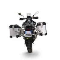 GPR TECH compatible with  Cf Moto 800 Mt Touring 2025/2026 e5 plus GPR TECH Pair of side cases aluminum made with contoured right side, silver color with specific pannier holder Capacity 38 LT. + 32 LT.