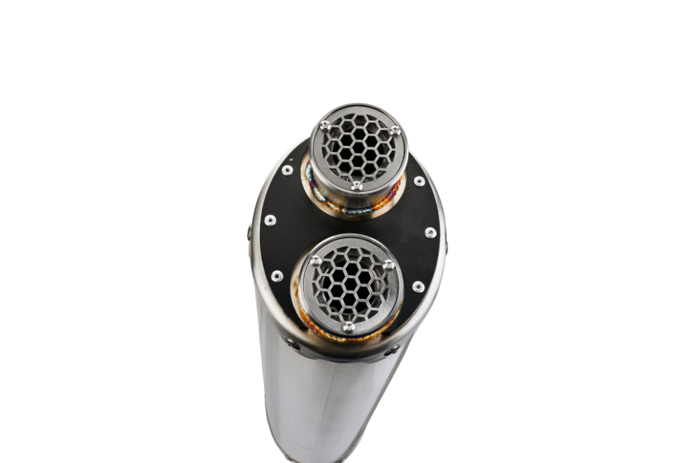 Exhaust compatible with Voge 900DSX 2024-2025, Dual Inox, Slip-on exhaust including removable db killer and link pipe, not EPA-compliant 