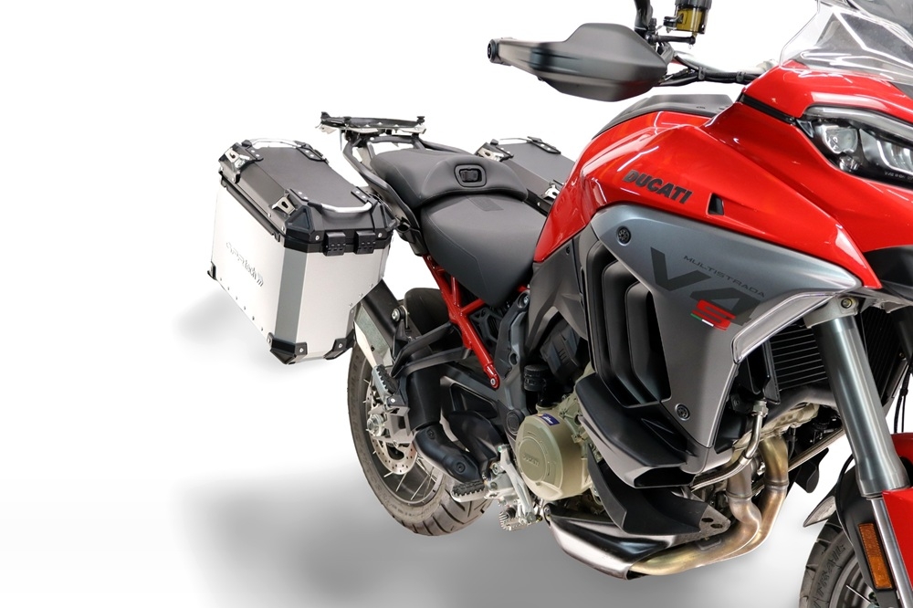 GPR TECH compatible with  Harley Davidson Pan America 1250 2020/2024 GPR TECH Pair of side cases aluminum made with contoured right side, silver color with specific pannier holder TECH-EVO serie  Capacity 38 LT. + 32 LT.