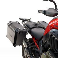 GPR TECH compatible with  Harley Davidson Pan America 1250 2020/2024 GPR TECH Pair of side cases aluminum made with contoured right side, black color with specific pannier holder TECH-EVO serie  Capacity 38 LT. + 32 LT.