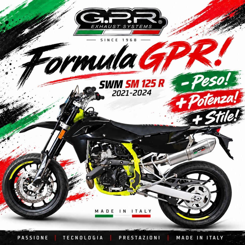 GPR exhaust compatible with Swm Motorcycles SM 125 R 2021-2024, Furore-X Inox, Slip-on exhaust including removable db killer and link pipe, EPA-compliant 