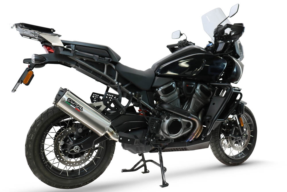 GPR exhaust compatible with Harley Davidson Pan America 1250 2020-2024, Hyper Dual Black Titanium, Slip-on exhaust including removable db killer and link pipe, EPA-compliant 