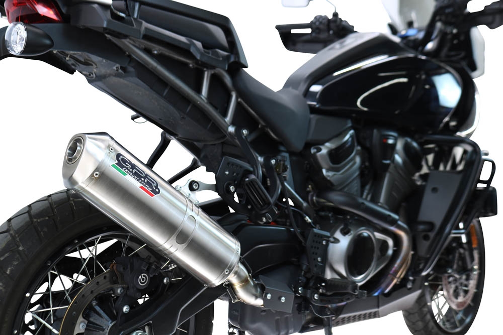 GPR exhaust compatible with Harley Davidson Pan America 1250 2020-2024, Satinox , Slip-on exhaust including removable db killer and link pipe, EPA-compliant 