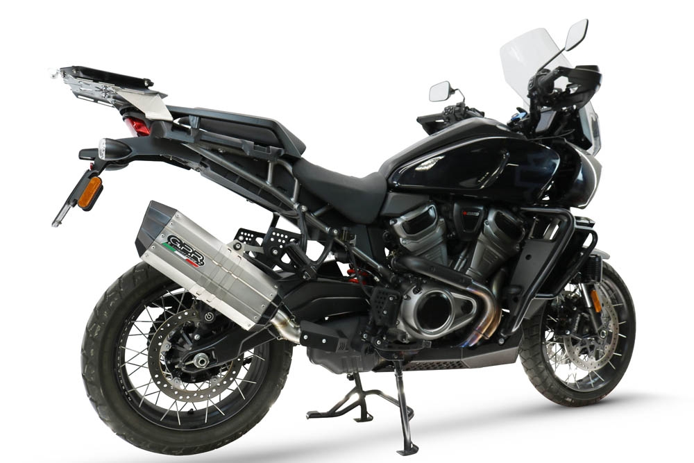 GPR exhaust compatible with Harley Davidson Pan America 1250 2020-2024, Hyper Sonic Titanium, Slip-on exhaust including removable db killer and link pipe, EPA-compliant 