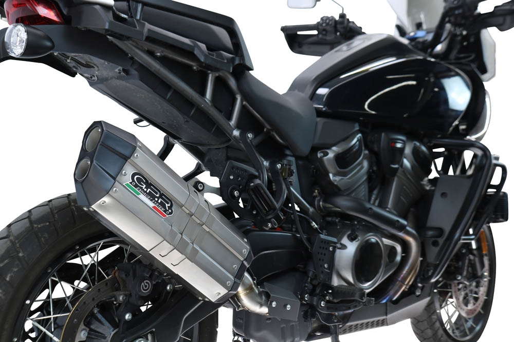 GPR exhaust compatible with Harley Davidson Pan America 1250 2020-2024, Hyper Sonic Titanium, Slip-on exhaust including removable db killer and link pipe, EPA-compliant 