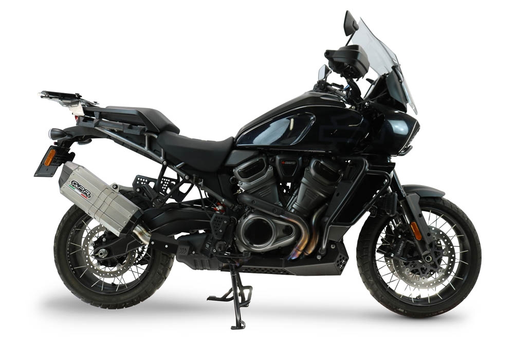 GPR exhaust compatible with Harley Davidson Pan America 1250 2020-2024, Hyper Sonic Titanium, Slip-on exhaust including removable db killer and link pipe, EPA-compliant 