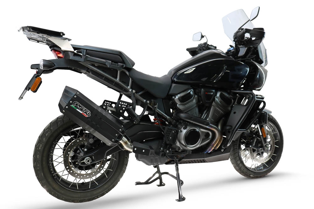 GPR exhaust compatible with Harley Davidson Pan America 1250 2020-2024, Hyper Sonic Black Titanium, Slip-on exhaust including removable db killer and link pipe, EPA-compliant 