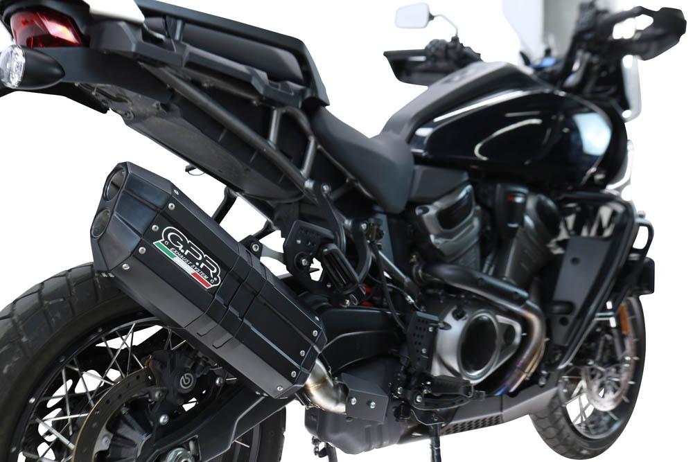 GPR exhaust compatible with Harley Davidson Pan America 1250 2020-2024, Hyper Sonic Black Titanium, Slip-on exhaust including removable db killer and link pipe, EPA-compliant 