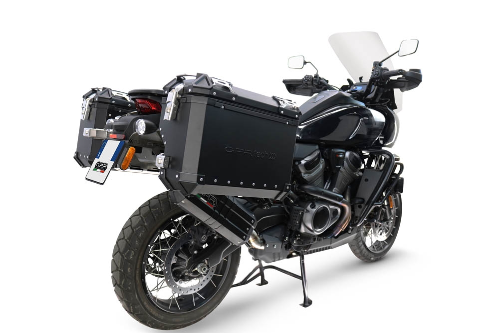 GPR exhaust compatible with Harley Davidson Pan America 1250 2020-2024, Hyper Sonic Black Titanium, Slip-on exhaust including removable db killer and link pipe, EPA-compliant 