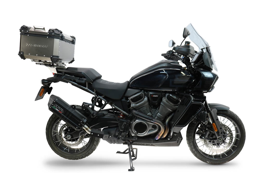GPR exhaust compatible with Harley Davidson Pan America 1250 2020-2024, Hyper Sonic Black Titanium, Slip-on exhaust including removable db killer and link pipe, EPA-compliant 