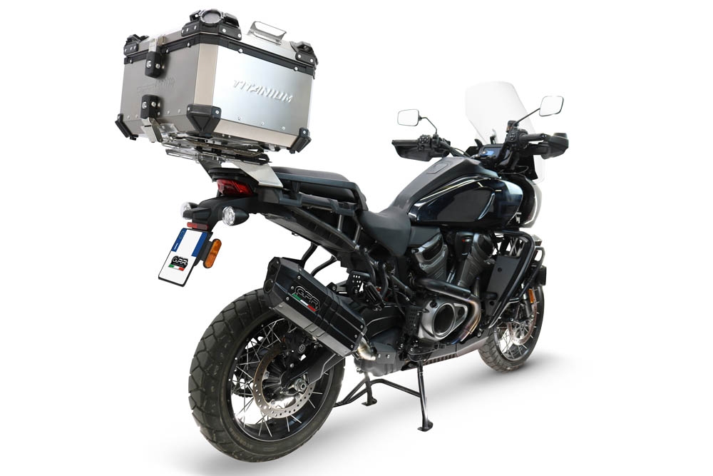 GPR exhaust compatible with Harley Davidson Pan America 1250 2020-2024, Hyper Sonic Black Titanium, Slip-on exhaust including removable db killer and link pipe, EPA-compliant 