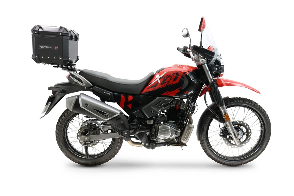 Top case GPR TECH compatible with  Hero Xpulse 200 4V 2025/2026 E5 plus GPR TECH Top case in aluminum, black color with specific plate included Capacity 26 LT.