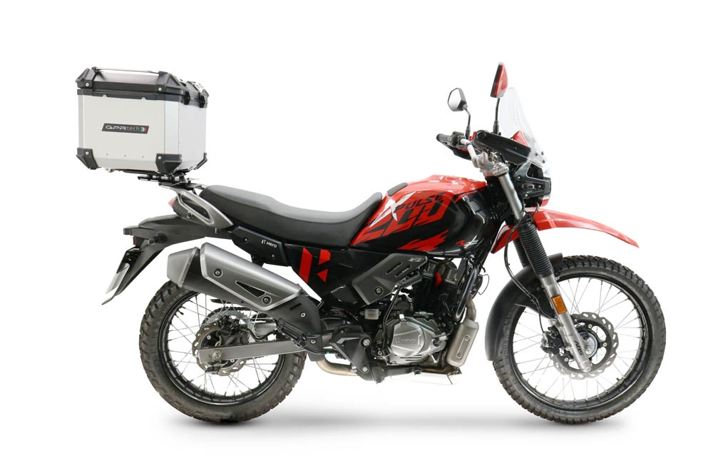 Top case GPR TECH compatible with  Hero Xpulse 200 4V 2025/2026 E5 plus GPR TECH Top case in aluminum, silver color with specific plate included Capacity 35 LT.