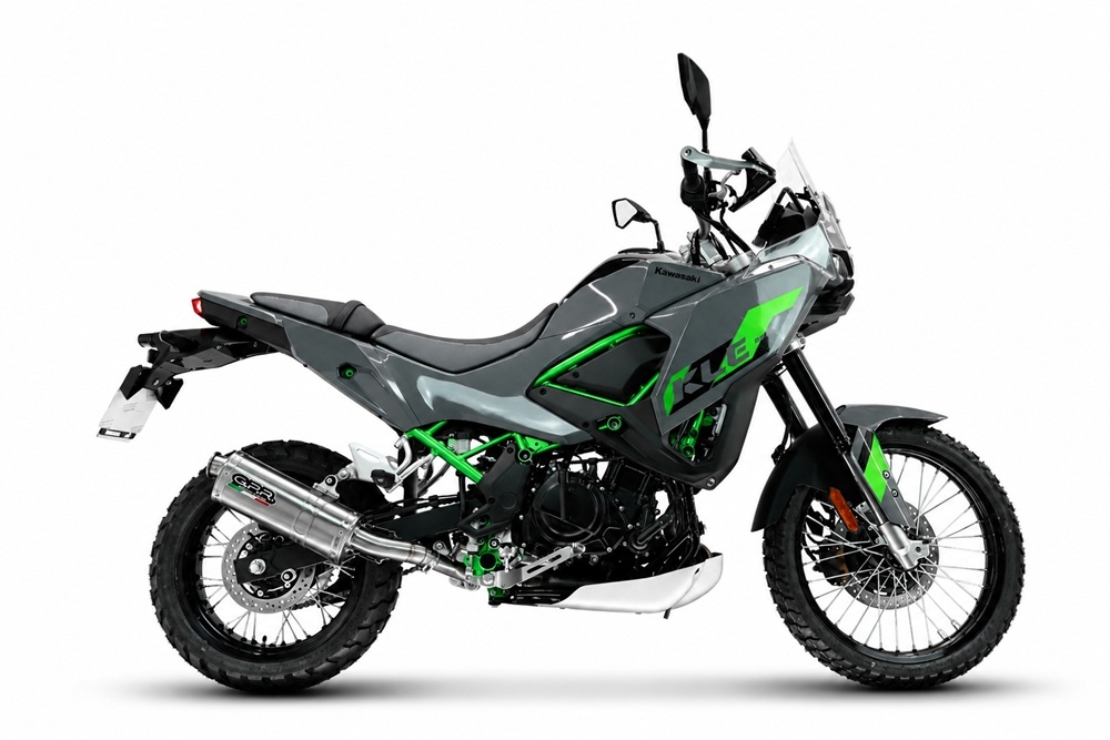GPR exhaust compatible with Kawasaki KLE 500 2026-2027, Dune Triovale Titanio, Slip-on exhaust including removable db killer and link pipe, EPA-compliant 