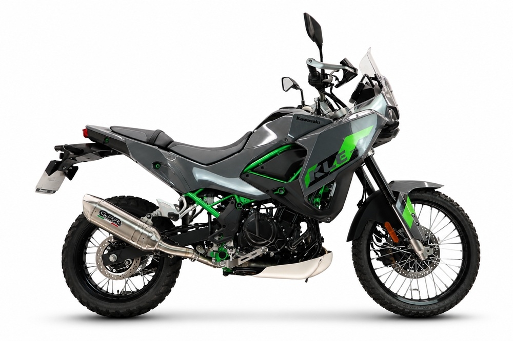 GPR exhaust compatible with Kawasaki KLE 500 2026-2027, Furore-X Acciaio Inox, Slip-on exhaust including removable db killer and link pipe, not EPA-compliant 