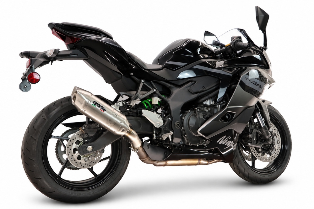 GPR exhaust compatible with Kawasaki Ninja ZX-4R 2023-2026, Furore-X Acciaio Inox, Slip-on exhaust including removable db killer and link pipe, not EPA-compliant 