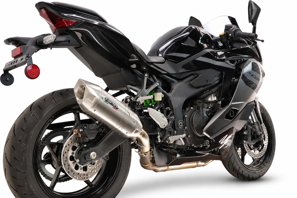 GPR exhaust compatible with Kawasaki Ninja ZX-4R 2023-2026, Furore-X Acciaio Inox, Slip-on exhaust including removable db killer and link pipe, not EPA-compliant 