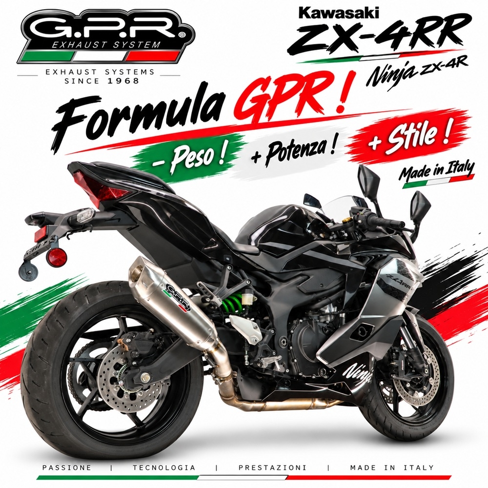 GPR exhaust compatible with Kawasaki Ninja ZX-4R 2023-2026, GP-Revo Titanium, Slip-on exhaust including removable db killer and link pipe, EPA-compliant 
