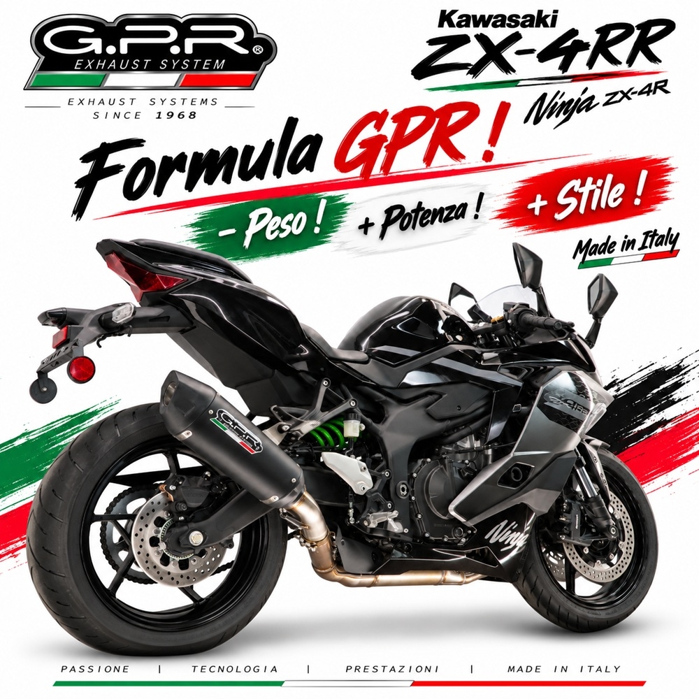 GPR exhaust compatible with Kawasaki Ninja ZX-4R 2023-2026, GP-Revo Black Titanium, Slip-on exhaust including removable db killer and link pipe, EPA-compliant 