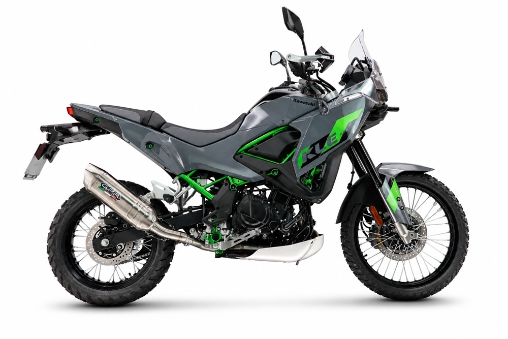 GPR exhaust compatible with Kawasaki KLE 500 2026-2027, Furore-X Acciaio Inox, Slip-on exhaust including removable db killer and link pipe, not EPA-compliant 
