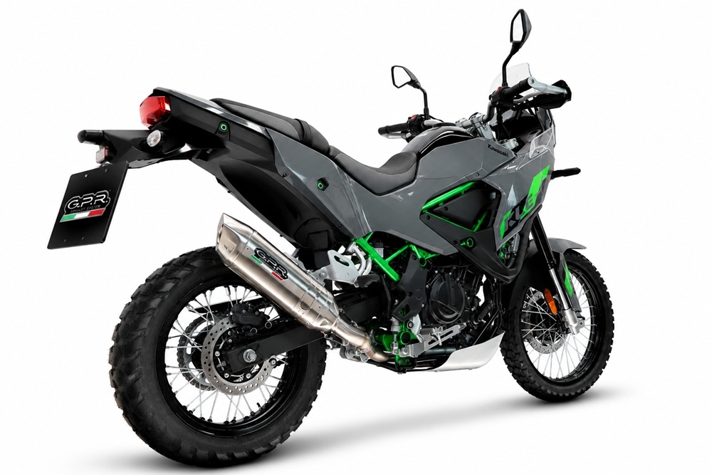GPR exhaust compatible with Kawasaki KLE 500 2026-2027, Furore-X Acciaio Inox, Slip-on exhaust including removable db killer and link pipe, not EPA-compliant 