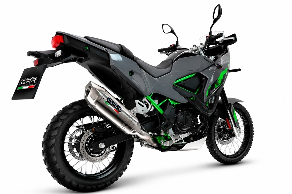 GPR exhaust compatible with Kawasaki KLE 500 2026-2027, Furore-X Acciaio Inox, Slip-on exhaust including removable db killer and link pipe, not EPA-compliant 