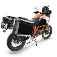 GPR TECH compatible with  Ktm Lc 8 Adventure 1050 2015/2016 e3 GPR TECH Pair of side cases aluminum made with contoured right side, black color with specific pannier holder Capacity 38 LT. + 32 LT.