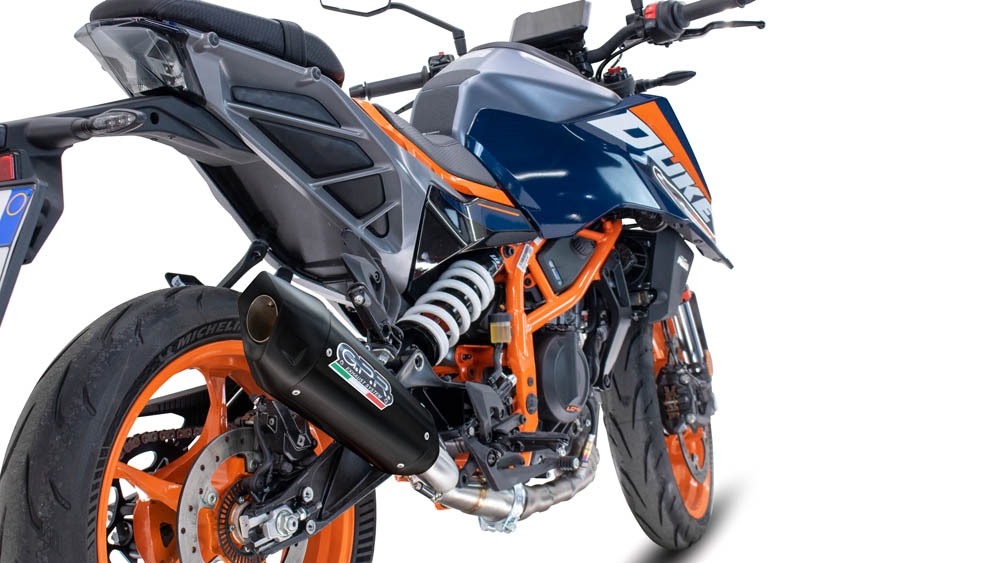 Exhaust compatible with Ktm 125 DUKE 2024-2025, GP-Revo Black Titanium, Slip-on exhaust including removable db killer and link pipe, EPA-compliant 