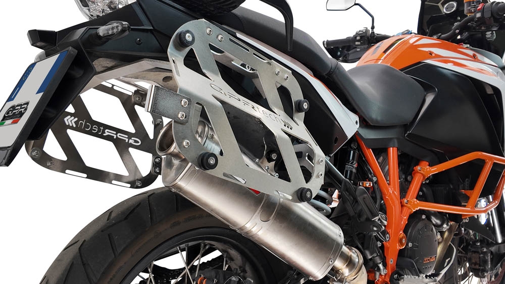 GPR TECH compatible with  Ktm Lc 8 Adventure 1050 2015/2016 e3 GPR TECH Pair of side cases aluminum made with contoured right side, black color with specific pannier holder Capacity 38 LT. + 32 LT.