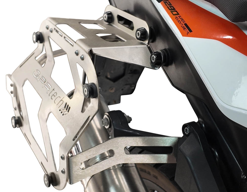 GPR TECH compatible with  Ktm Lc 8 Adventure 1050 2015/2016 e3 GPR TECH Pair of side cases aluminum made with contoured right side, black color with specific pannier holder Capacity 38 LT. + 32 LT.