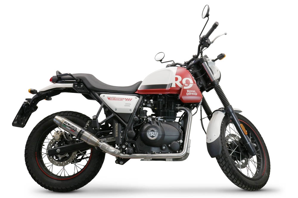 Exhaust compatible with Royal Enfield Scram 411 2022-2024, Deeptone Inox, Slip-on exhaust including link pipe and removable db killer 
