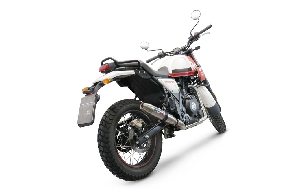 Exhaust compatible with Royal Enfield Scram 411 2022-2024, Deeptone Inox, Slip-on exhaust including link pipe and removable db killer 