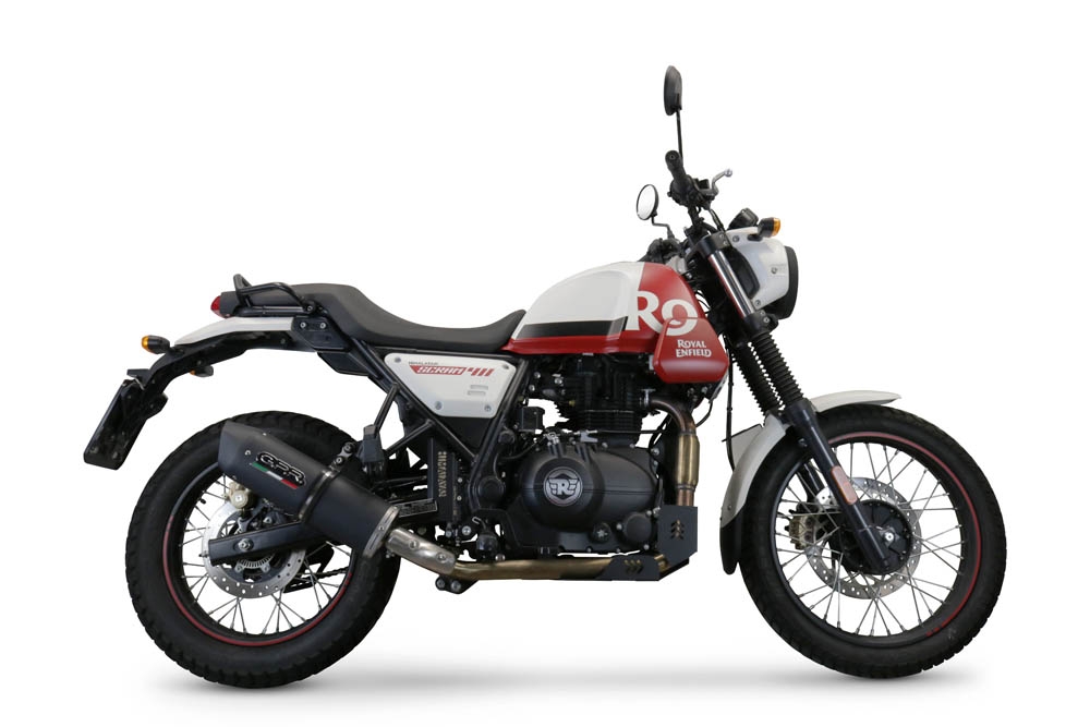 Exhaust compatible with Royal Enfield Scram 411 2022-2024, Furore Nero, Slip-on exhaust including link pipe and removable db killer 