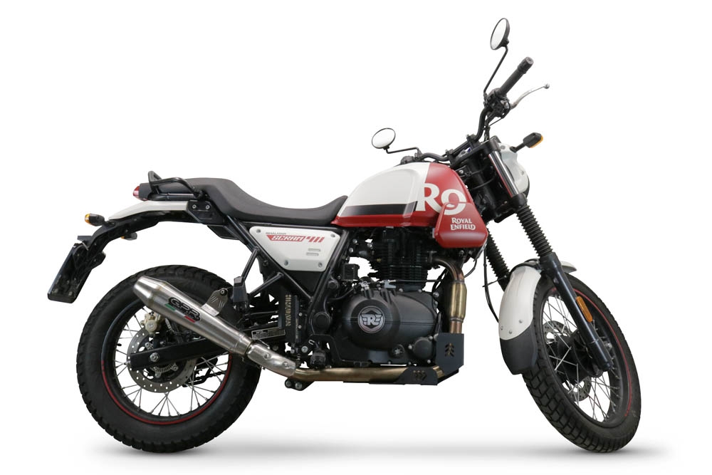 Exhaust compatible with Royal Enfield Scram 411 2022-2024, Vintacone, Slip-on exhaust including link pipe and removable db killer 