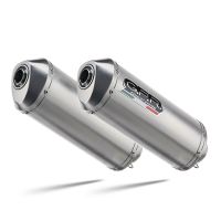 Exhaust compatible with Aprilia Pegaso Strada 650 2005-2011, Satinox, Dual slip-on including removable db killers and link pipes, EPA-compliant 