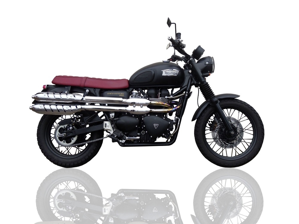 Exhaust compatible with Triumph Scrambler 900 2006-2014, Deeptone Inox, Dual slip-on including removable db killers and link pipes, EPA-compliant 