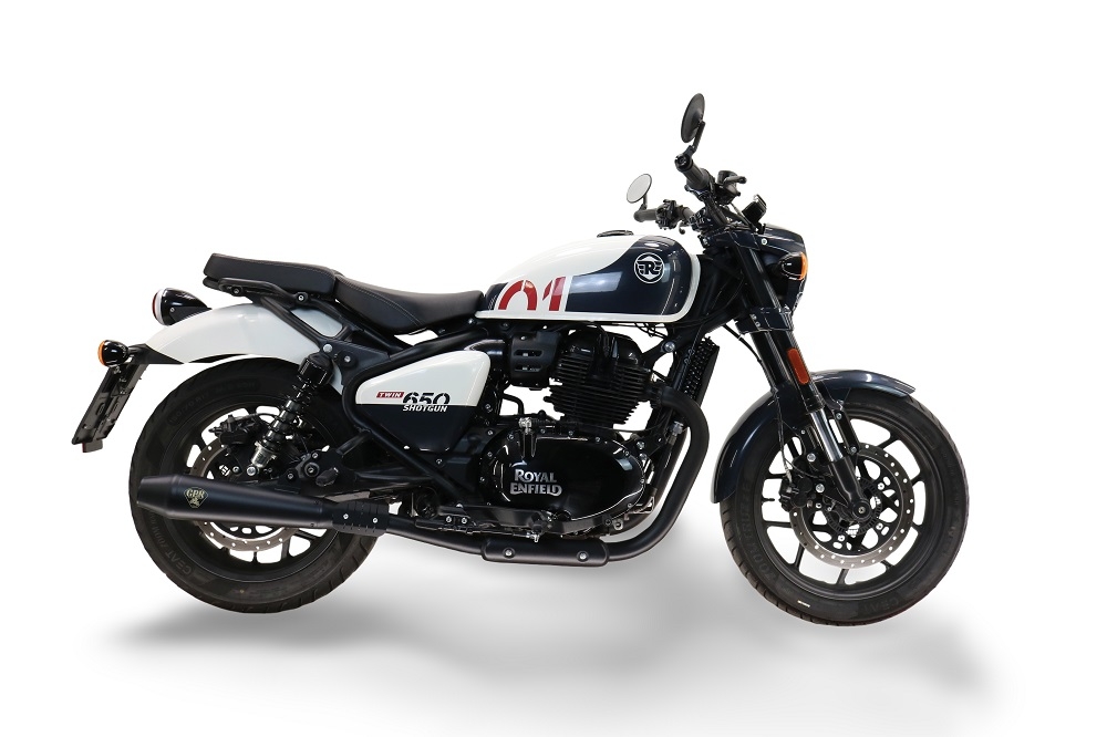 Exhaust compatible with Royal Enfield Shotgun 650 2024-2025, Ultracone Black, Dual slip-on exhausts including removable db killers and link pipes 