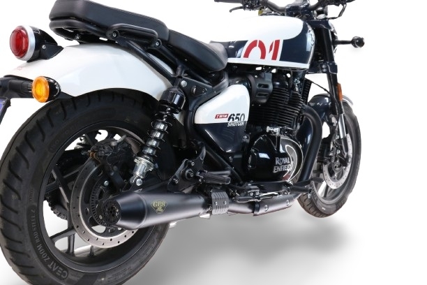 Exhaust compatible with Royal Enfield Shotgun 650 2024-2025, Ultracone Black, Dual slip-on exhausts including removable db killers and link pipes 