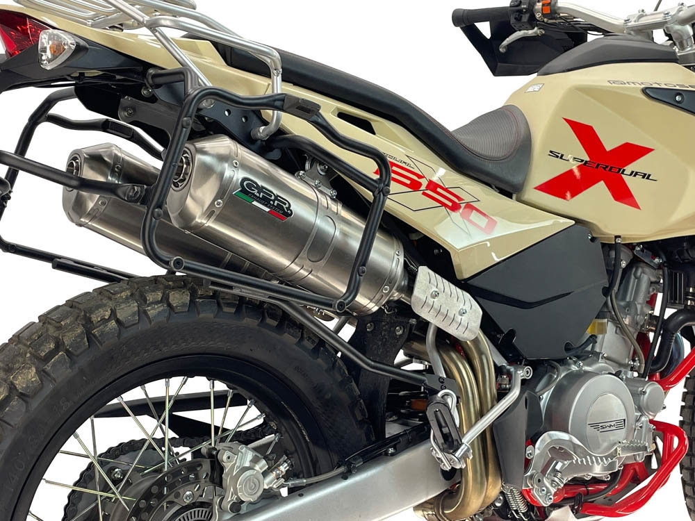 GPR exhaust compatible with Swm Motorcycles Superdual 650 X 2025-2026, Satinox , Dual slip-on including removable db killers and link pipes, EPA-compliant 