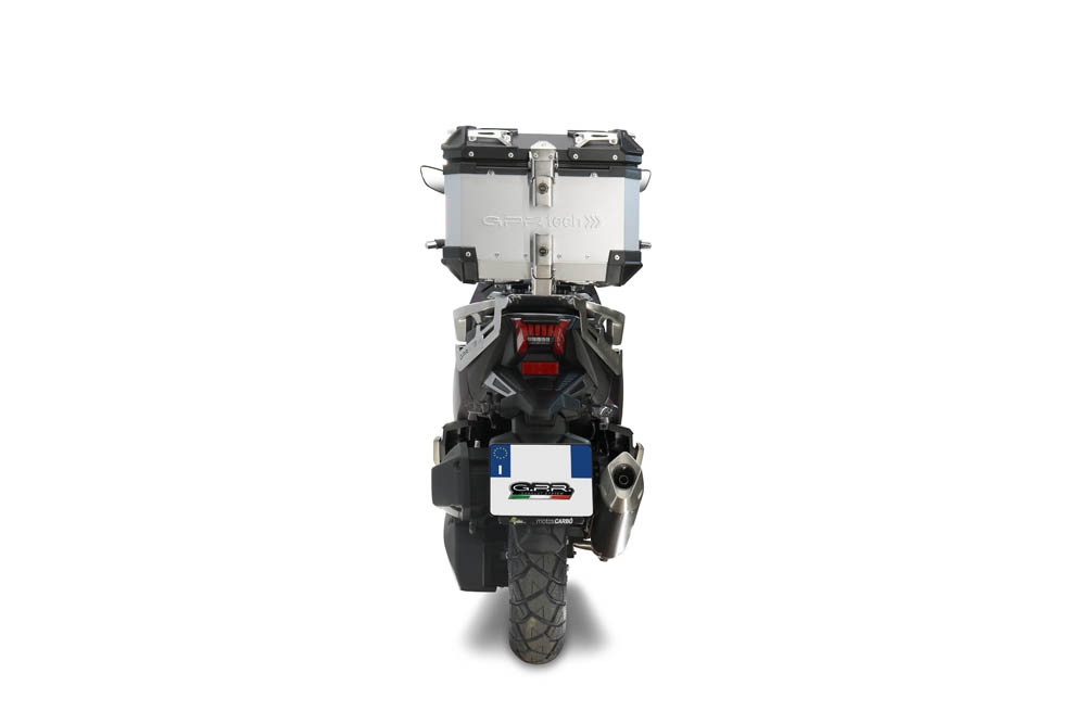 Top case GPR TECH compatible with  Sym ADX 125 2024/2026 e5 Plus GPR TECH Top case in aluminum, silver color with specific plate included Capacity 35 LT.