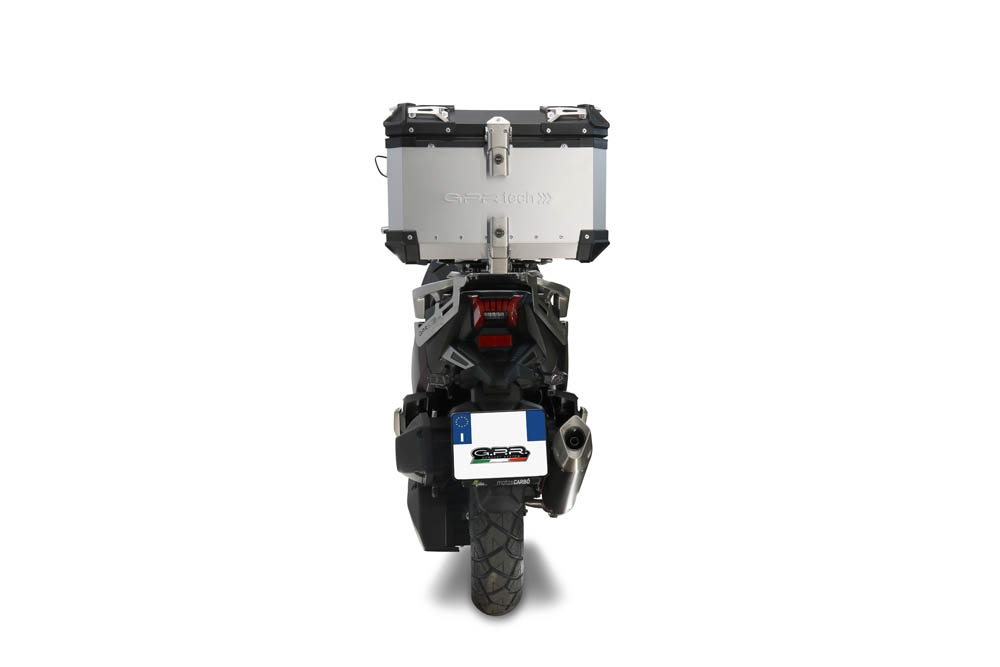 Top case GPR TECH compatible with  Sym ADX 125 2024/2026 e5 Plus GPR TECH Top case in aluminum, silver color with specific plate included Capacity 45 LT.